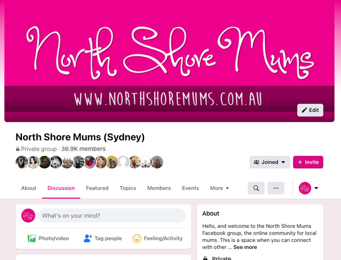 North Shore Mums Facebook group